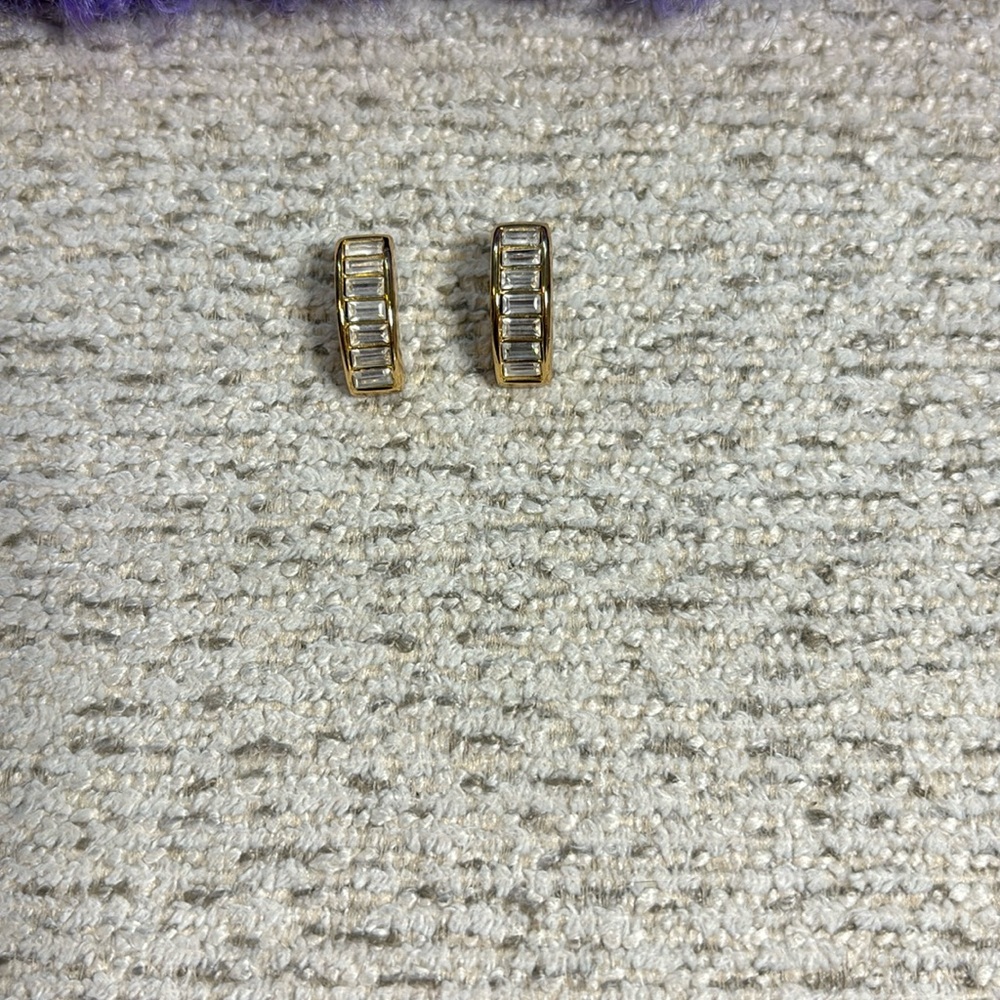 CHRISTIAN DIOR BAGUETTE CLUSTER HUGGIE EARRINGS CUFFED PIERCED EARS